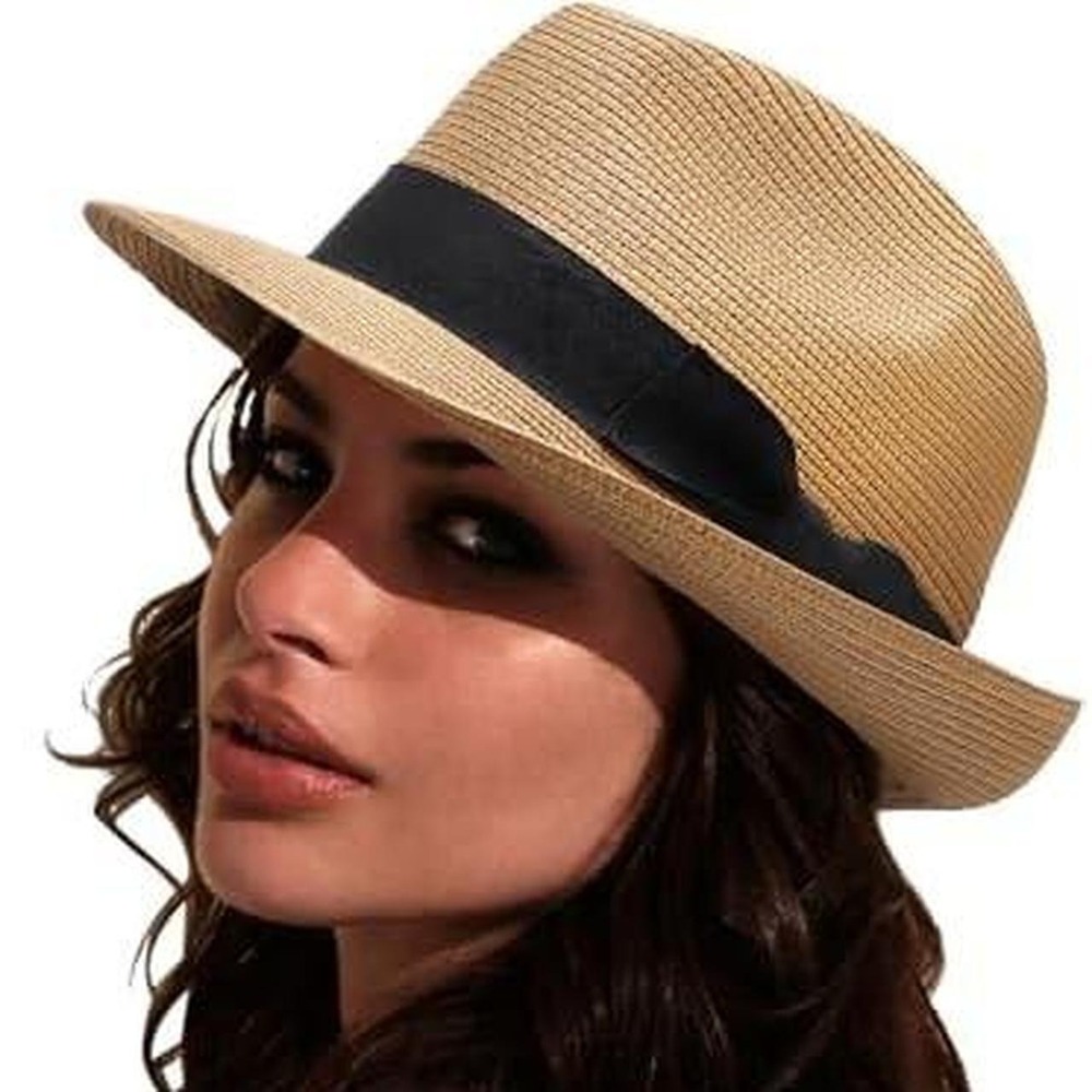 Straw Boater Sun Hat Black Ribbon UPF 50 Coastal Boho Sun N Sand Tan